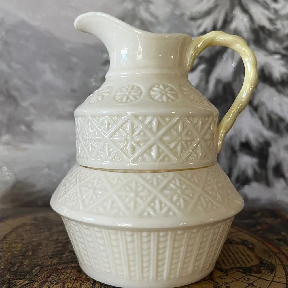 Vintage Belleek Ireland Creamer & Sugar Set | Embossed Basketweave Creamware